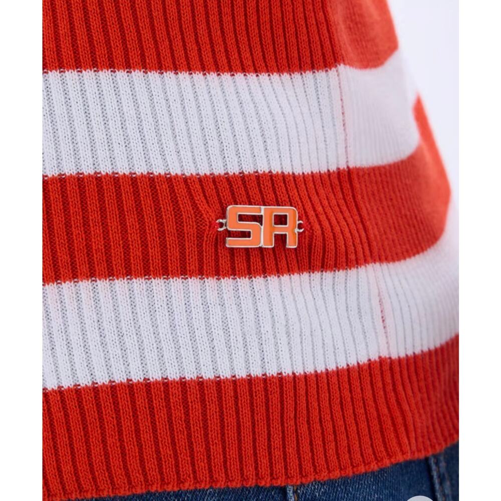 Sonia Rykiel Short Sleeve Stripe Sweater in Tangerine and White Stripe S - Picture 4 of 6